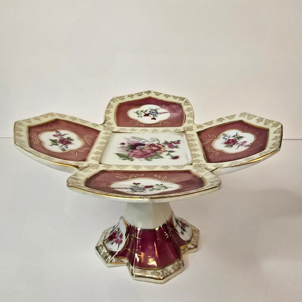 Camille Naudot Porcelain Footed Plate Tidbit Dish Cake French Antique Floral
